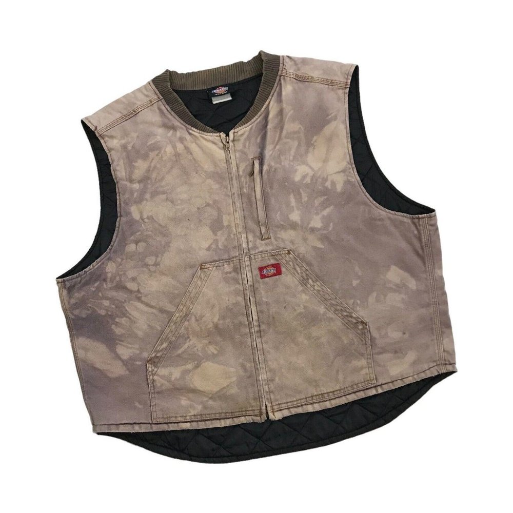 VINTAGE DICKIES VEST 2XL XXL BEIGE PURPLE CANVAS DUCK QUILT LINED ZIP UP GRUNGE